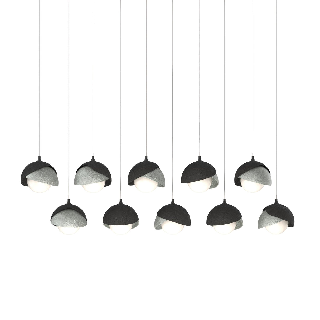 Hubbardton Forge 2022 Black Vintage Platinum Opal Glass (GG) Long Brooklyn 10-Light Double Shade Pendant