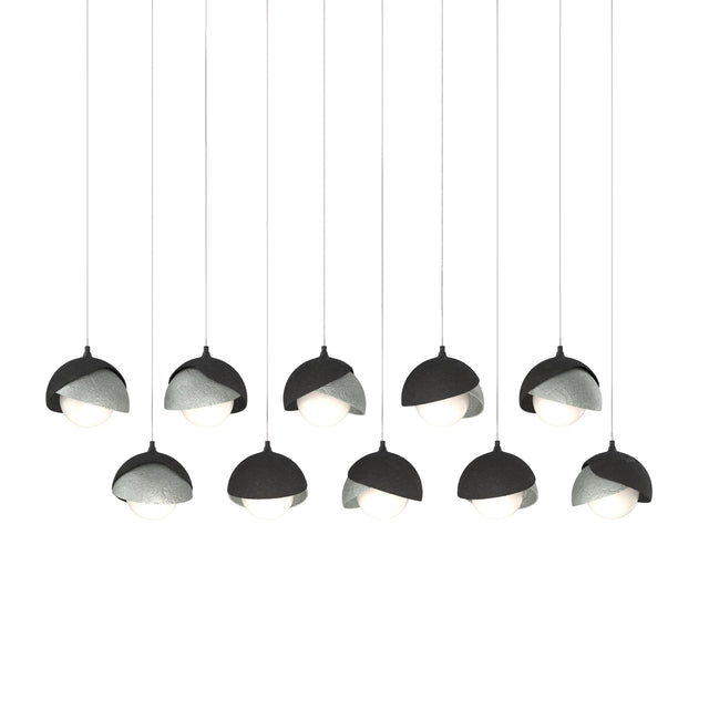 Hubbardton Forge 2022 Black Vintage Platinum Opal Glass (GG) Long Brooklyn 10-Light Double Shade Pendant
