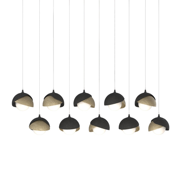 Hubbardton Forge 2022 Black Soft Gold Opal Glass (GG) Long Brooklyn 10-Light Double Shade Pendant