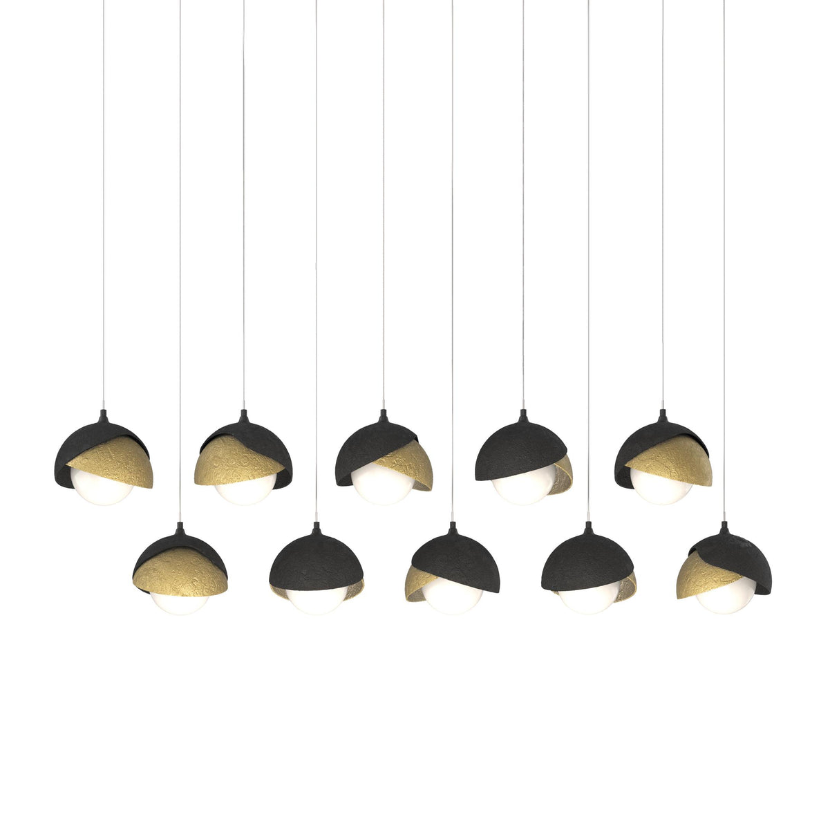 Hubbardton Forge 2022 Black Modern Brass Opal Glass (GG) Long Brooklyn 10-Light Double Shade Pendant