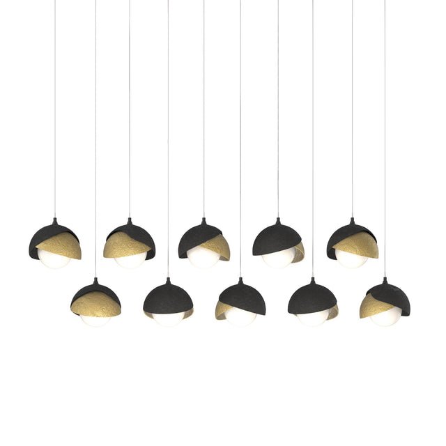 Hubbardton Forge 2022 Black Modern Brass Opal Glass (GG) Long Brooklyn 10-Light Double Shade Pendant
