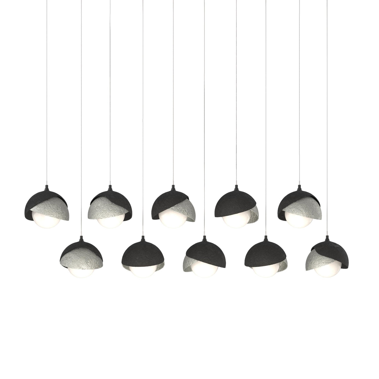 Hubbardton Forge 2022 Black Sterling Opal Glass (GG) Long Brooklyn 10-Light Double Shade Pendant