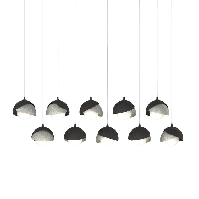 Hubbardton Forge 2022 Black Sterling Opal Glass (GG) Long Brooklyn 10-Light Double Shade Pendant