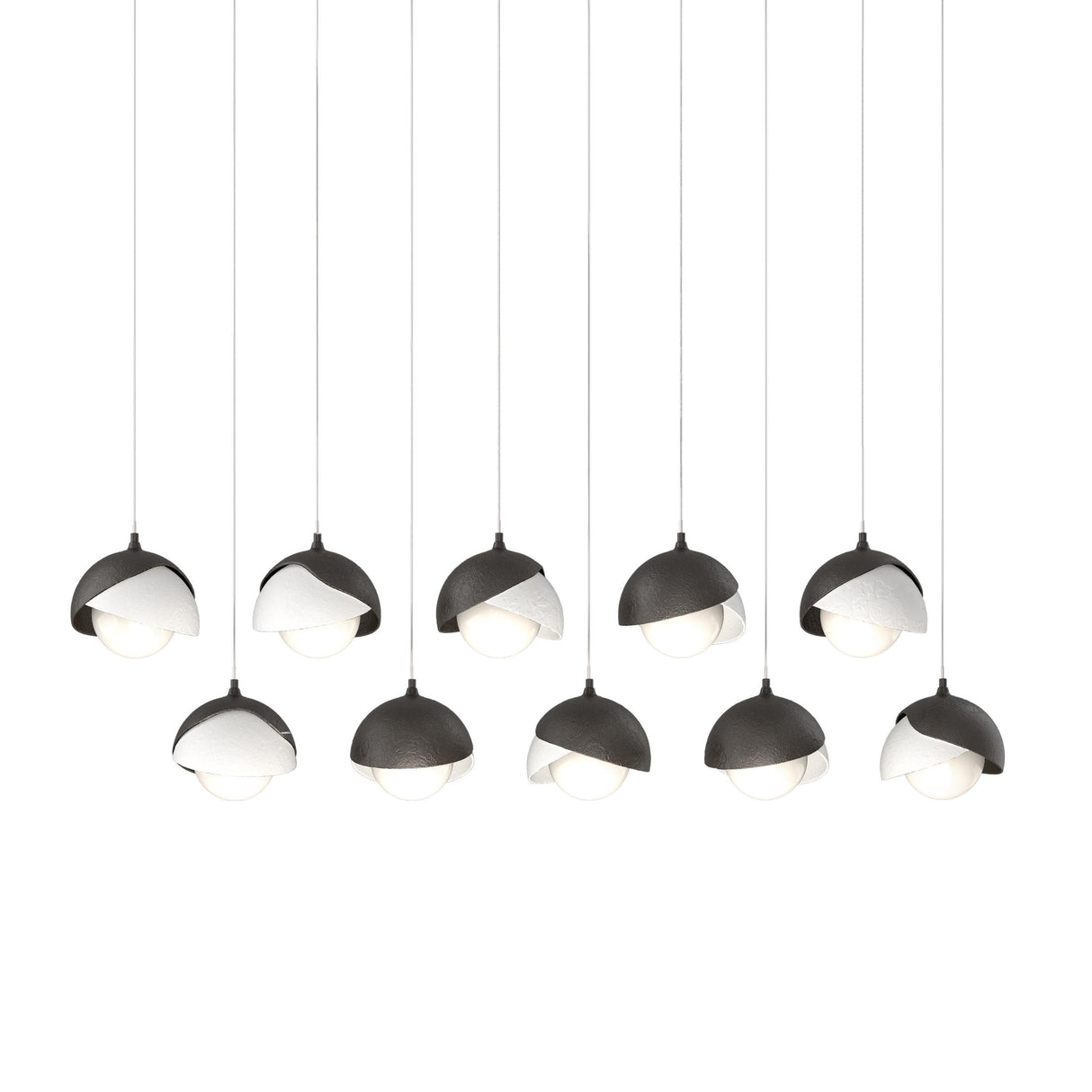 Hubbardton Forge 2022 Oil Rubbed Bronze White Opal Glass (GG) Long Brooklyn 10-Light Double Shade Pendant