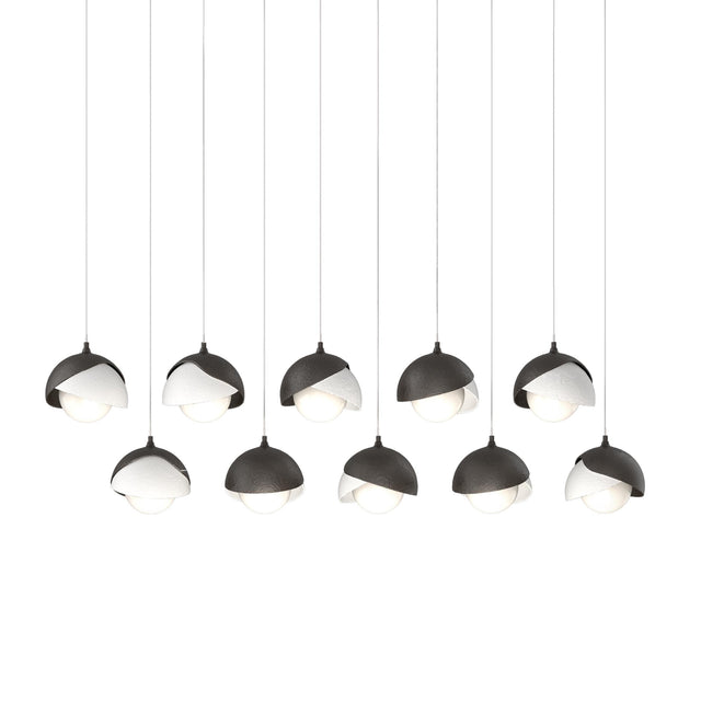 Hubbardton Forge 2022 Oil Rubbed Bronze White Opal Glass (GG) Long Brooklyn 10-Light Double Shade Pendant