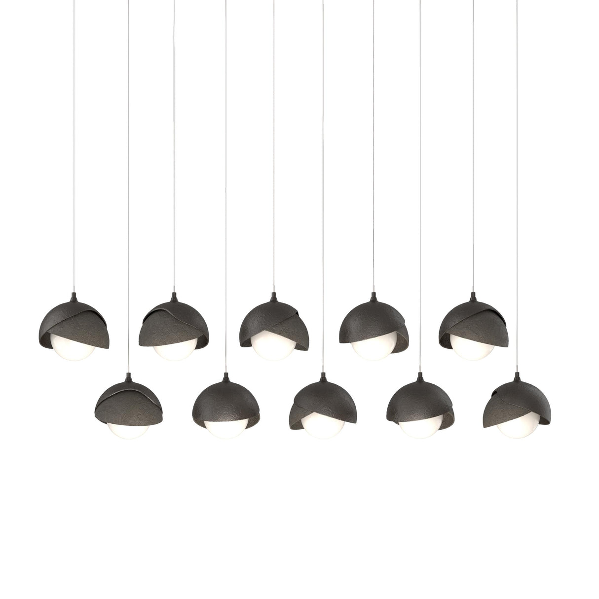 Hubbardton Forge 2022 Oil Rubbed Bronze Dark Smoke Opal Glass (GG) Long Brooklyn 10-Light Double Shade Pendant