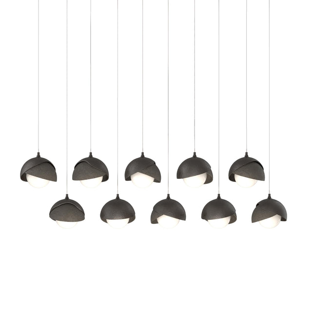 Hubbardton Forge 2022 Oil Rubbed Bronze Dark Smoke Opal Glass (GG) Long Brooklyn 10-Light Double Shade Pendant