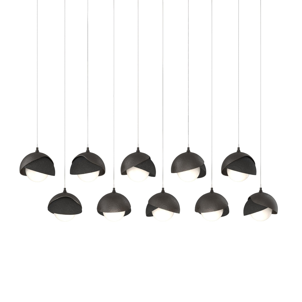 Hubbardton Forge 2022 Oil Rubbed Bronze Black Opal Glass (GG) Long Brooklyn 10-Light Double Shade Pendant