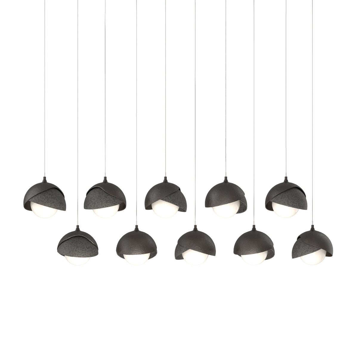 Hubbardton Forge 2022 Oil Rubbed Bronze Natural Iron Opal Glass (GG) Long Brooklyn 10-Light Double Shade Pendant