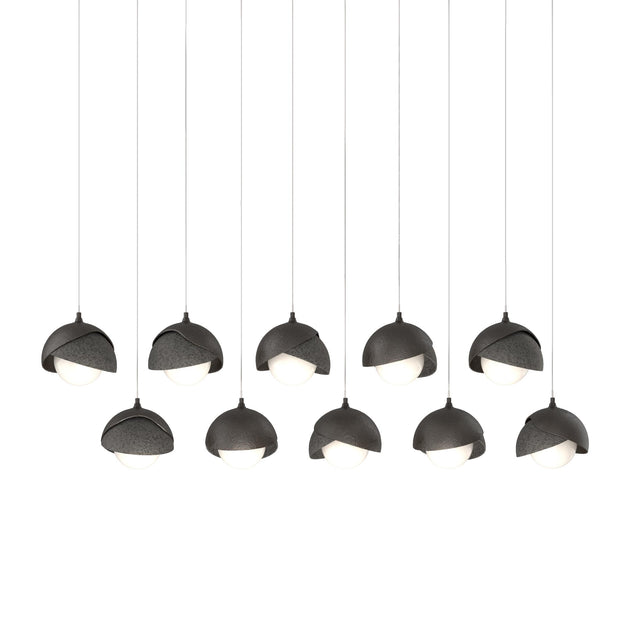 Hubbardton Forge 2022 Oil Rubbed Bronze Natural Iron Opal Glass (GG) Long Brooklyn 10-Light Double Shade Pendant