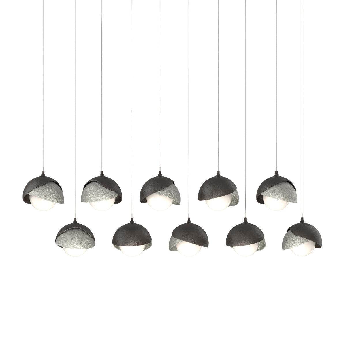 Hubbardton Forge 2022 Oil Rubbed Bronze Sterling Opal Glass (GG) Long Brooklyn 10-Light Double Shade Pendant
