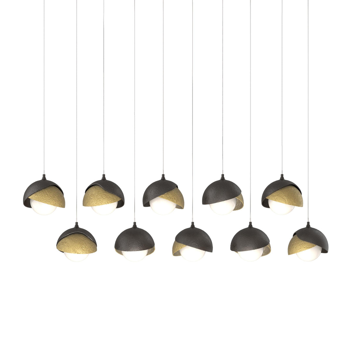 Hubbardton Forge 2022 Oil Rubbed Bronze Modern Brass Opal Glass (GG) Long Brooklyn 10-Light Double Shade Pendant