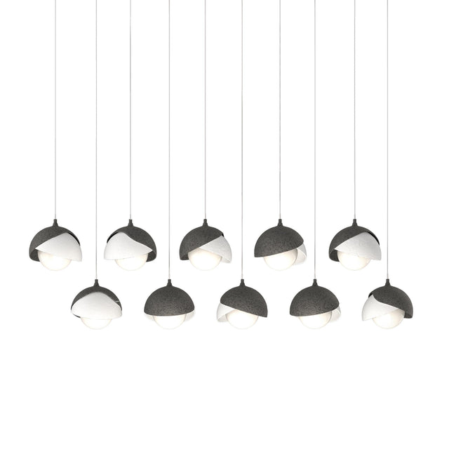 Hubbardton Forge 2022 Natural Iron White Opal Glass (GG) Long Brooklyn 10-Light Double Shade Pendant