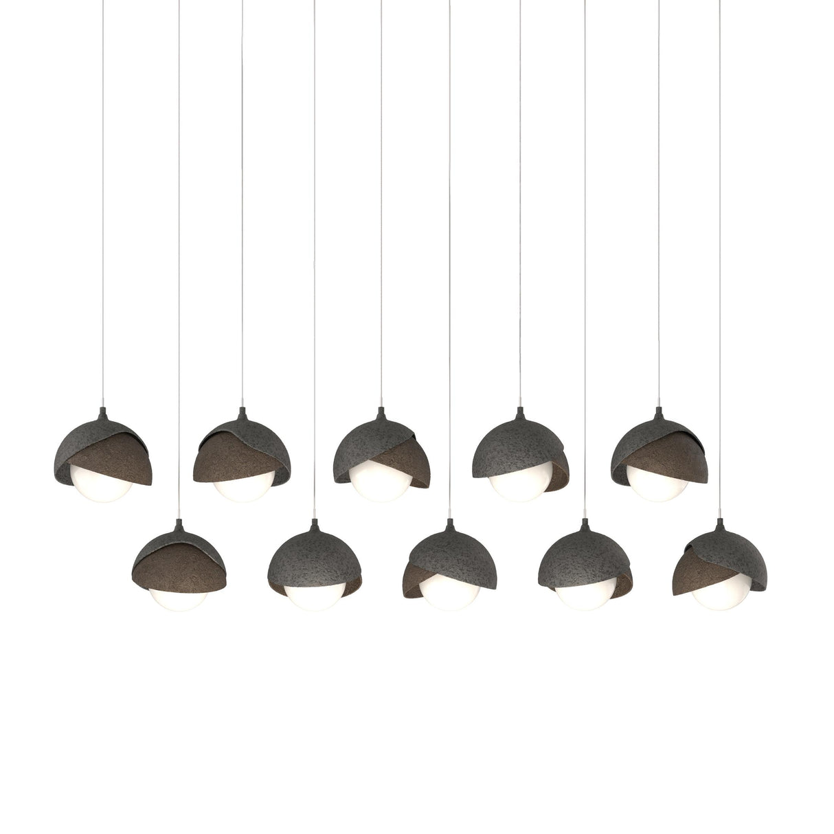 Hubbardton Forge 2022 Natural Iron Bronze Opal Glass (GG) Long Brooklyn 10-Light Double Shade Pendant