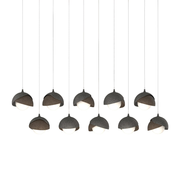 Hubbardton Forge 2022 Natural Iron Bronze Opal Glass (GG) Long Brooklyn 10-Light Double Shade Pendant