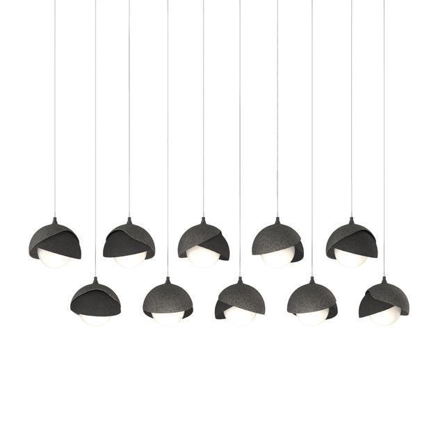 Hubbardton Forge 2022 Natural Iron Black Opal Glass (GG) Long Brooklyn 10-Light Double Shade Pendant