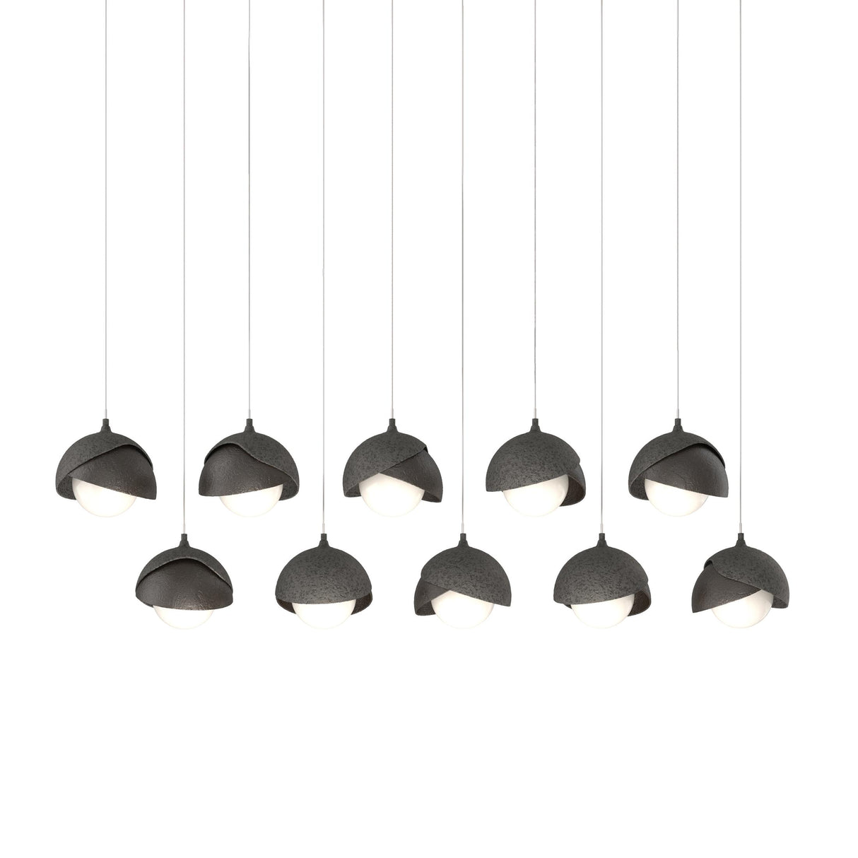 Hubbardton Forge 2022 Natural Iron Oil Rubbed Bronze Opal Glass (GG) Long Brooklyn 10-Light Double Shade Pendant
