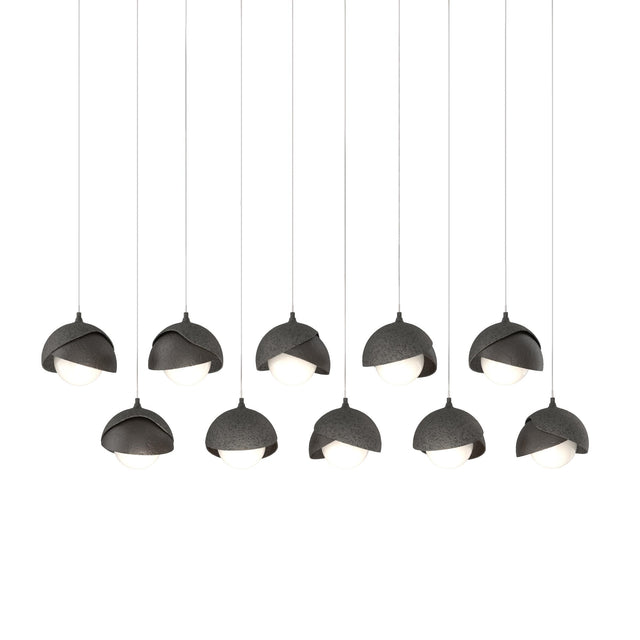 Hubbardton Forge 2022 Natural Iron Oil Rubbed Bronze Opal Glass (GG) Long Brooklyn 10-Light Double Shade Pendant
