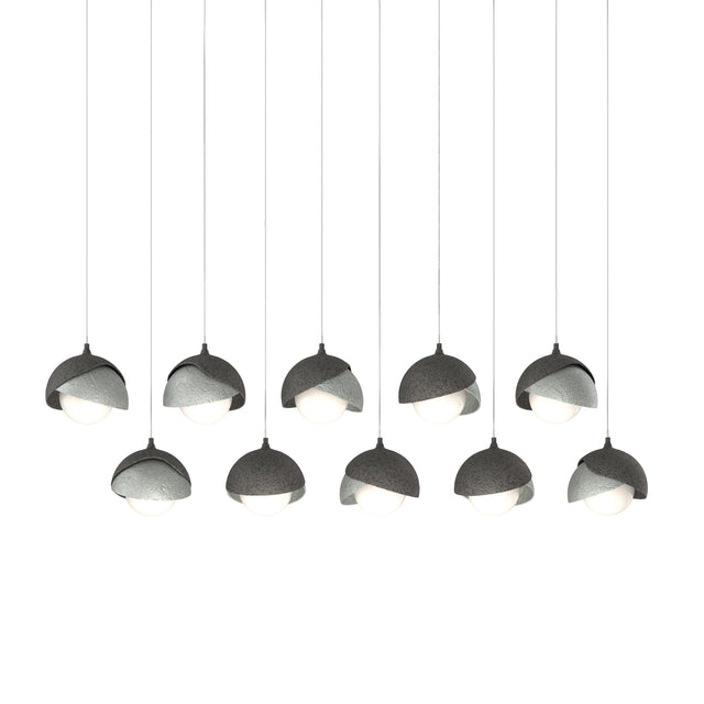 Hubbardton Forge 2022 Natural Iron Vintage Platinum Opal Glass (GG) Long Brooklyn 10-Light Double Shade Pendant