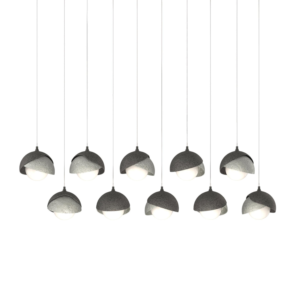 Hubbardton Forge 2022 Natural Iron Sterling Opal Glass (GG) Long Brooklyn 10-Light Double Shade Pendant
