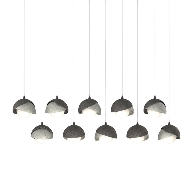 Hubbardton Forge 2022 Natural Iron Sterling Opal Glass (GG) Long Brooklyn 10-Light Double Shade Pendant