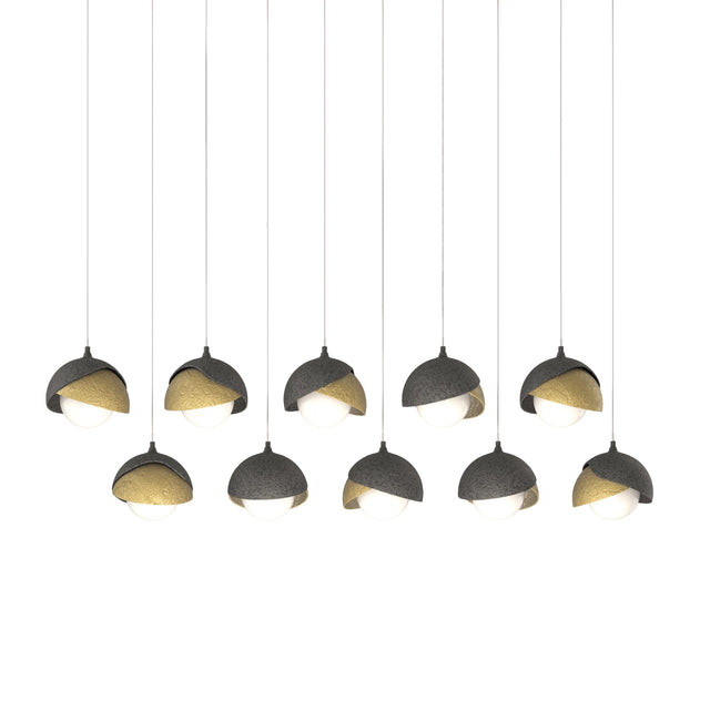 Hubbardton Forge 2022 Natural Iron Modern Brass Opal Glass (GG) Long Brooklyn 10-Light Double Shade Pendant