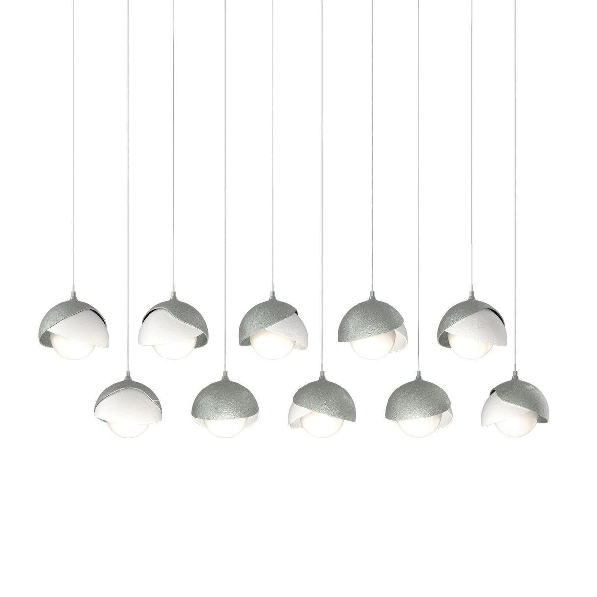 Hubbardton Forge 2022 Vintage Platinum White Opal Glass (GG) Long Brooklyn 10-Light Double Shade Pendant
