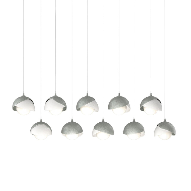 Hubbardton Forge 2022 Vintage Platinum White Opal Glass (GG) Long Brooklyn 10-Light Double Shade Pendant
