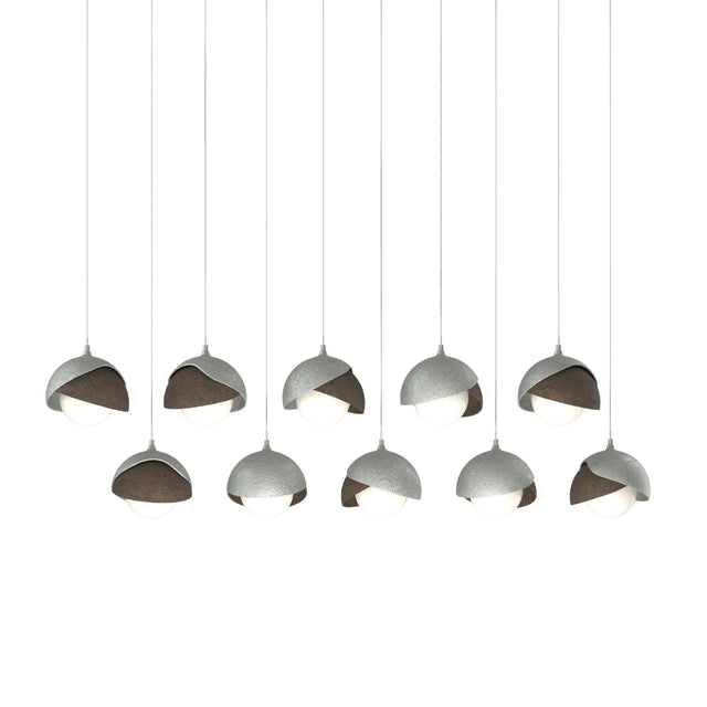 Hubbardton Forge 2022 Vintage Platinum Bronze Opal Glass (GG) Long Brooklyn 10-Light Double Shade Pendant