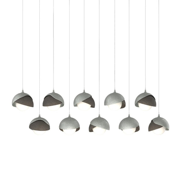 Hubbardton Forge 2022 Vintage Platinum Dark Smoke Opal Glass (GG) Long Brooklyn 10-Light Double Shade Pendant