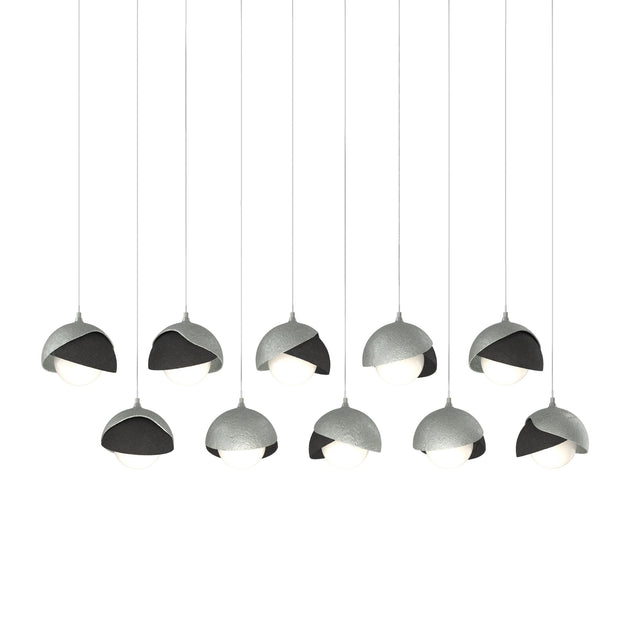Hubbardton Forge 2022 Vintage Platinum Black Opal Glass (GG) Long Brooklyn 10-Light Double Shade Pendant