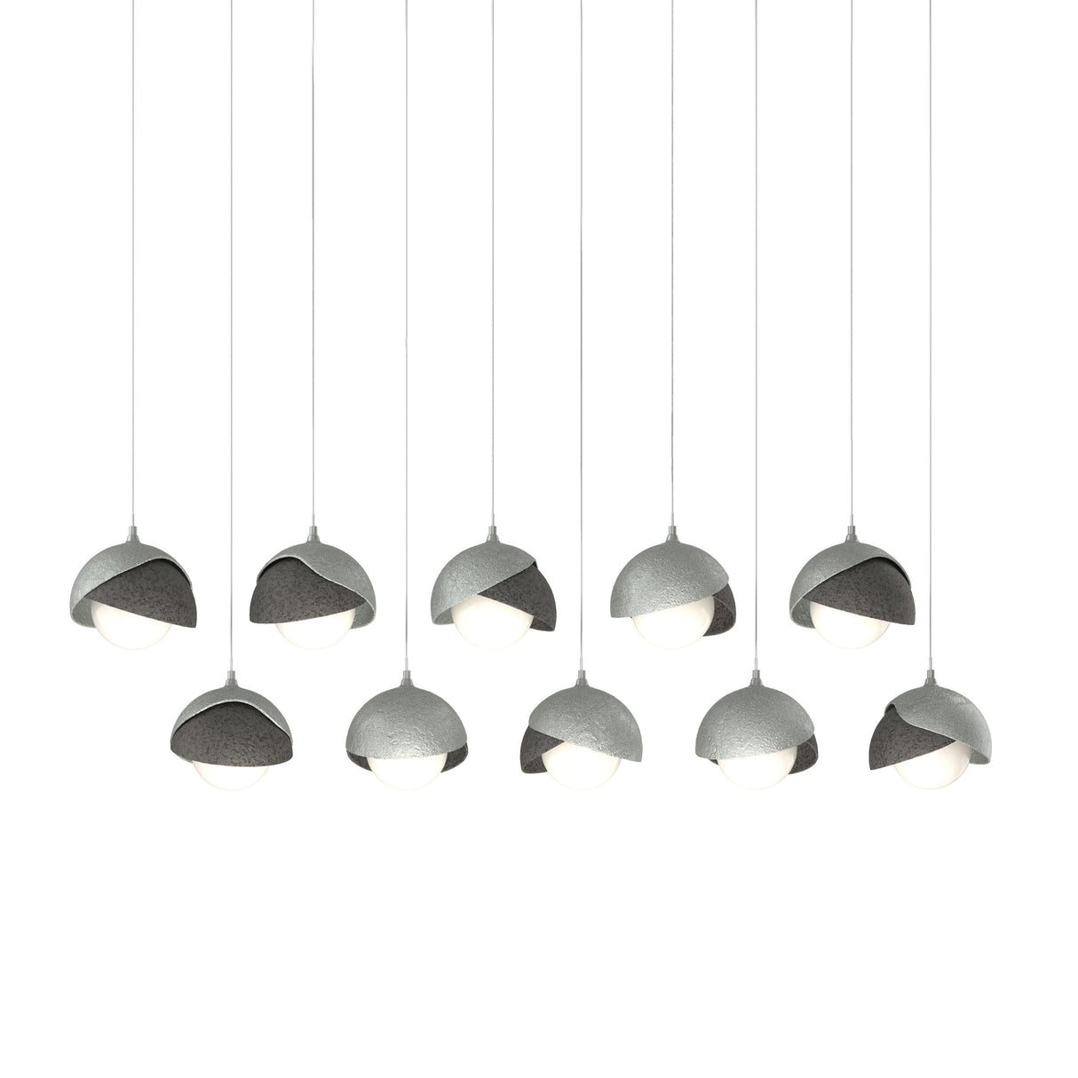 Hubbardton Forge 2022 Vintage Platinum Natural Iron Opal Glass (GG) Long Brooklyn 10-Light Double Shade Pendant