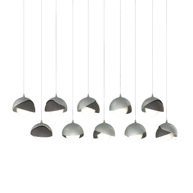 Hubbardton Forge 2022 Vintage Platinum Natural Iron Opal Glass (GG) Long Brooklyn 10-Light Double Shade Pendant