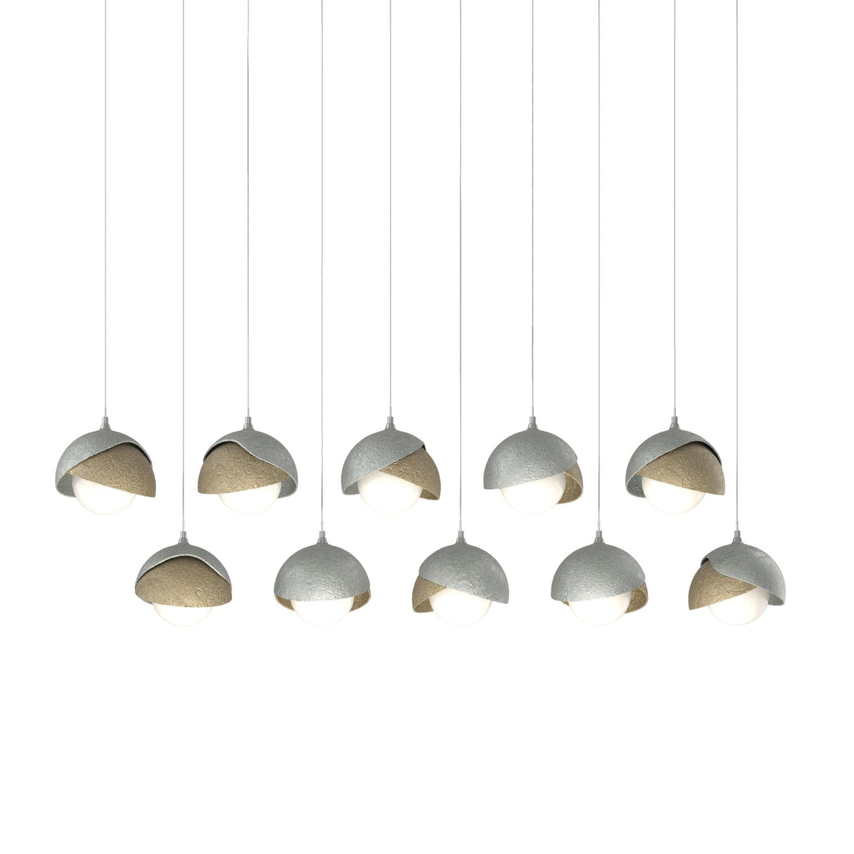 Hubbardton Forge 2022 Vintage Platinum Soft Gold Opal Glass (GG) Long Brooklyn 10-Light Double Shade Pendant
