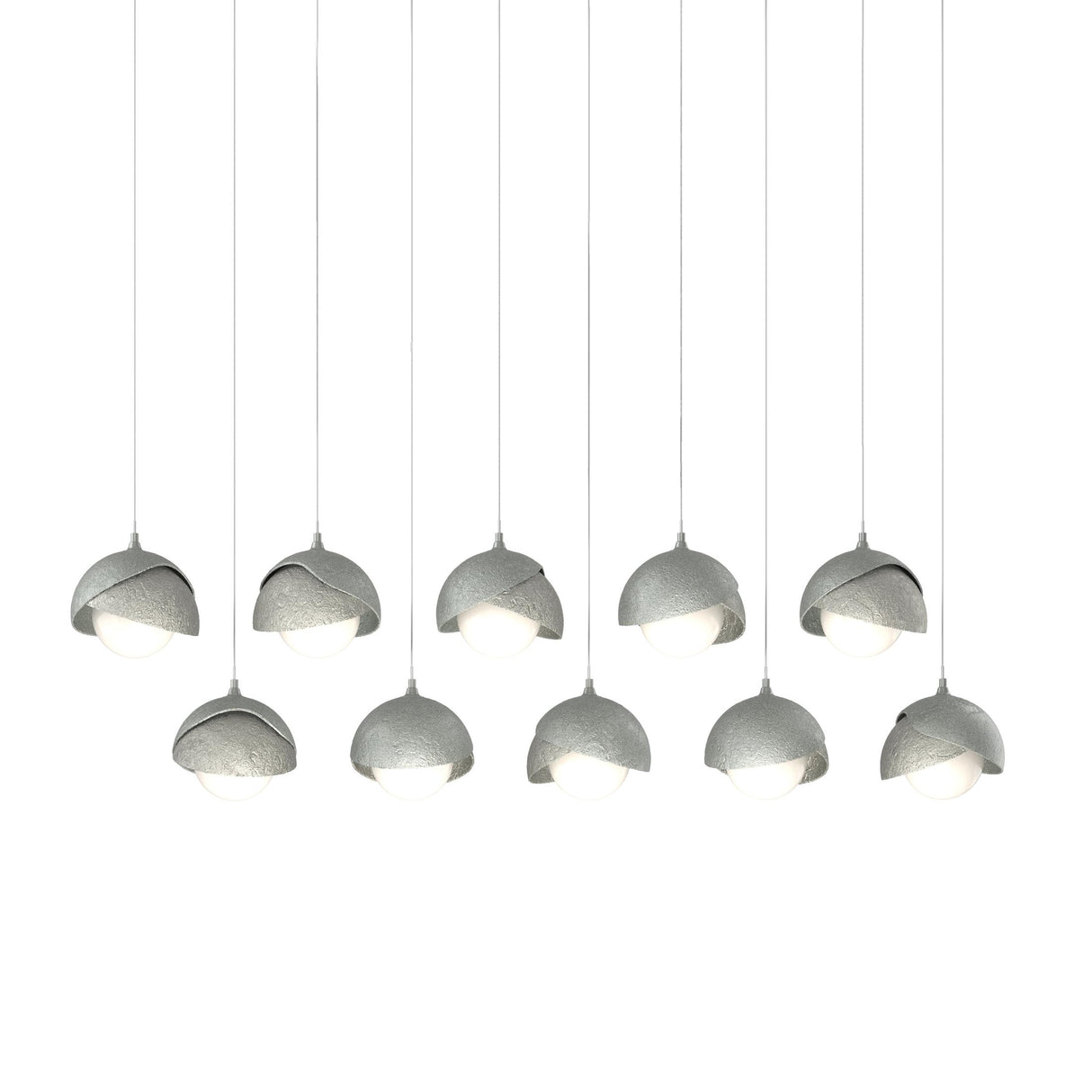Hubbardton Forge 2022 Vintage Platinum Sterling Opal Glass (GG) Long Brooklyn 10-Light Double Shade Pendant