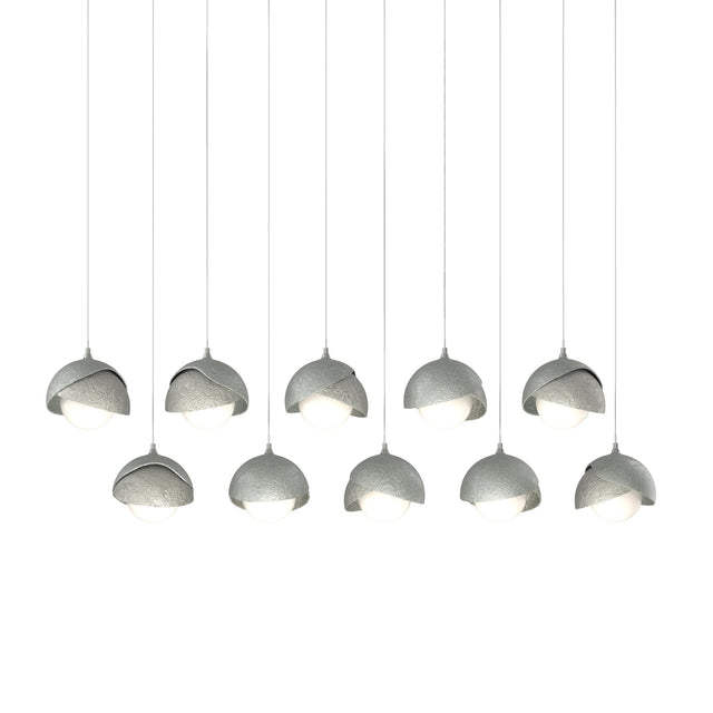 Hubbardton Forge 2022 Vintage Platinum Sterling Opal Glass (GG) Long Brooklyn 10-Light Double Shade Pendant