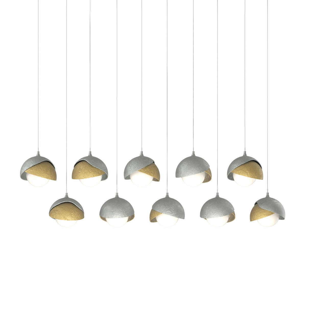 Hubbardton Forge 2022 Vintage Platinum Modern Brass Opal Glass (GG) Long Brooklyn 10-Light Double Shade Pendant