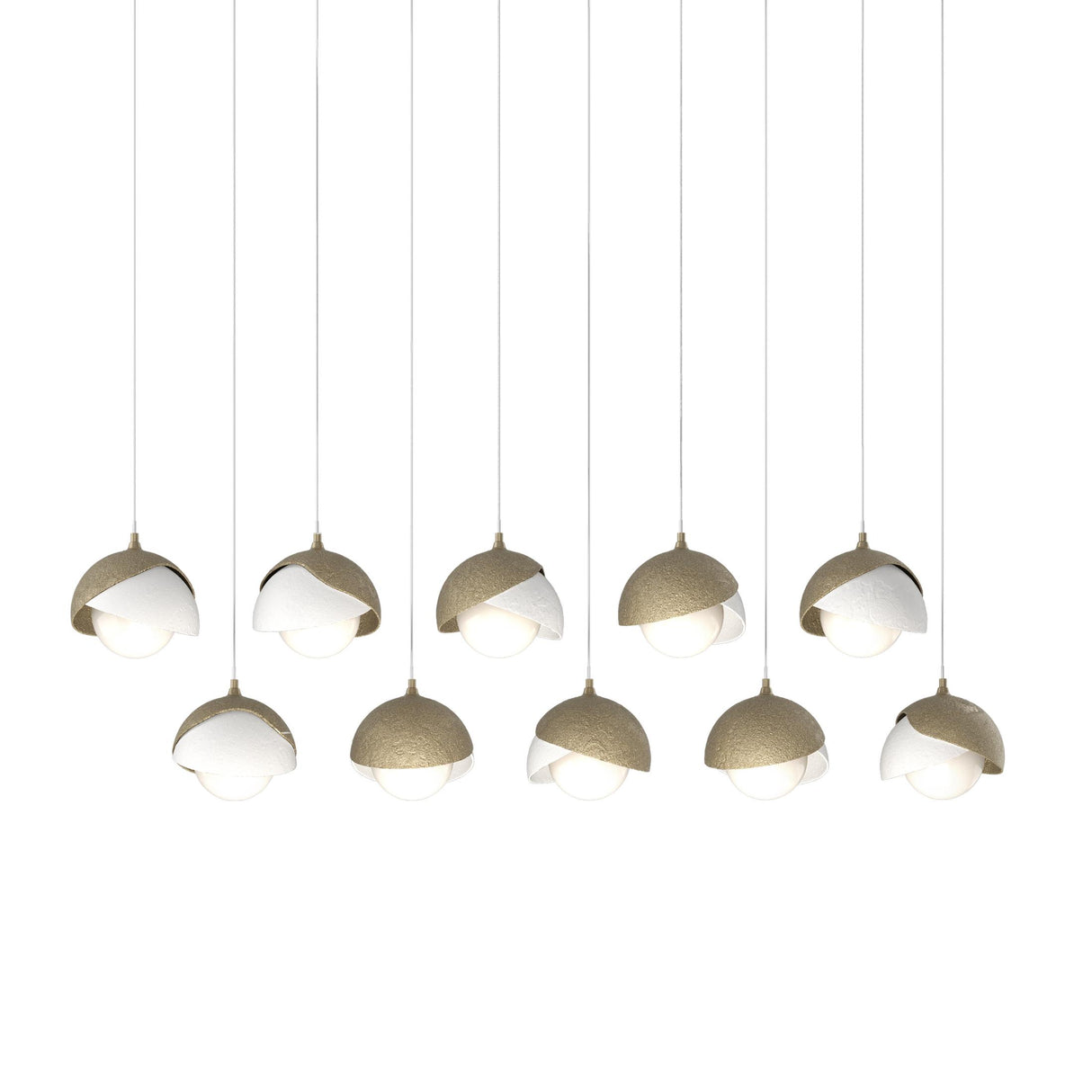 Hubbardton Forge 2022 Soft Gold White Opal Glass (GG) Long Brooklyn 10-Light Double Shade Pendant