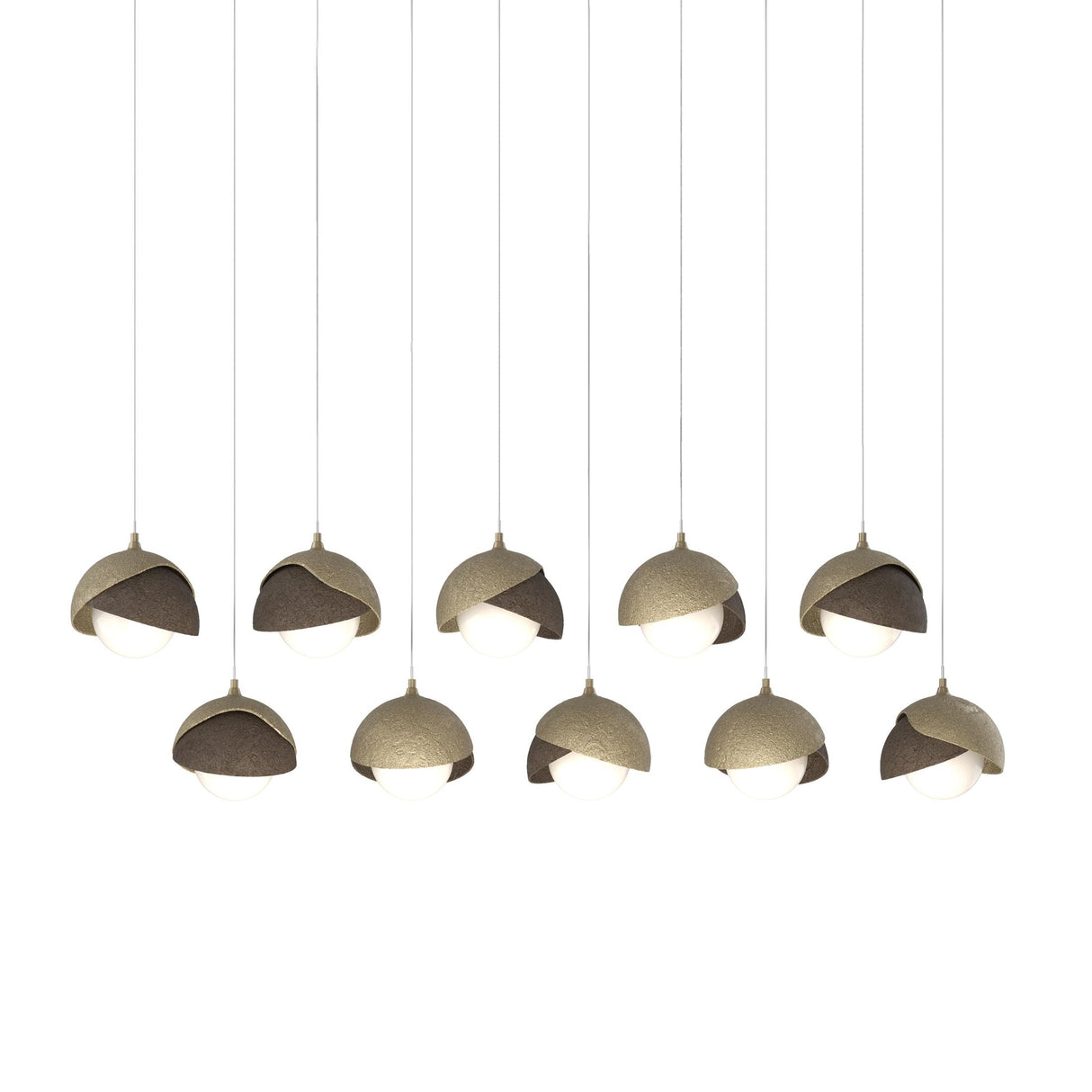 Hubbardton Forge 2022 Soft Gold Bronze Opal Glass (GG) Long Brooklyn 10-Light Double Shade Pendant