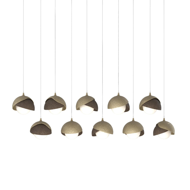 Hubbardton Forge 2022 Soft Gold Bronze Opal Glass (GG) Long Brooklyn 10-Light Double Shade Pendant