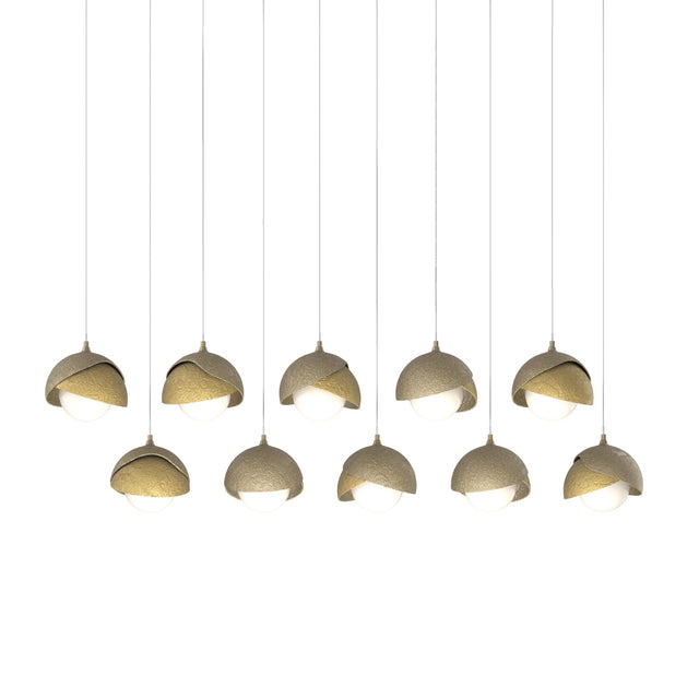 Hubbardton Forge 2022 Soft Gold Modern Brass Opal Glass (GG) Long Brooklyn 10-Light Double Shade Pendant