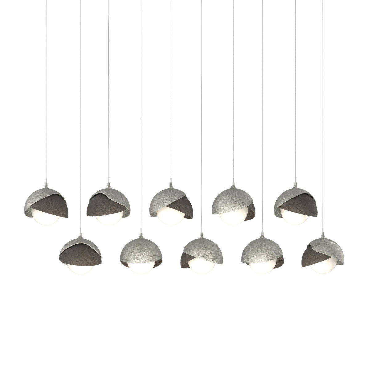 Hubbardton Forge 2022 Sterling Dark Smoke Opal Glass (GG) Long Brooklyn 10-Light Double Shade Pendant