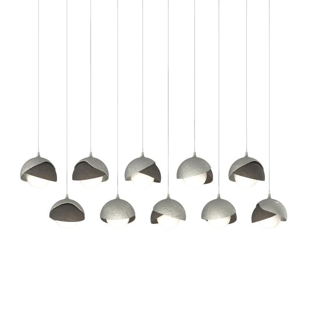 Hubbardton Forge 2022 Sterling Dark Smoke Opal Glass (GG) Long Brooklyn 10-Light Double Shade Pendant