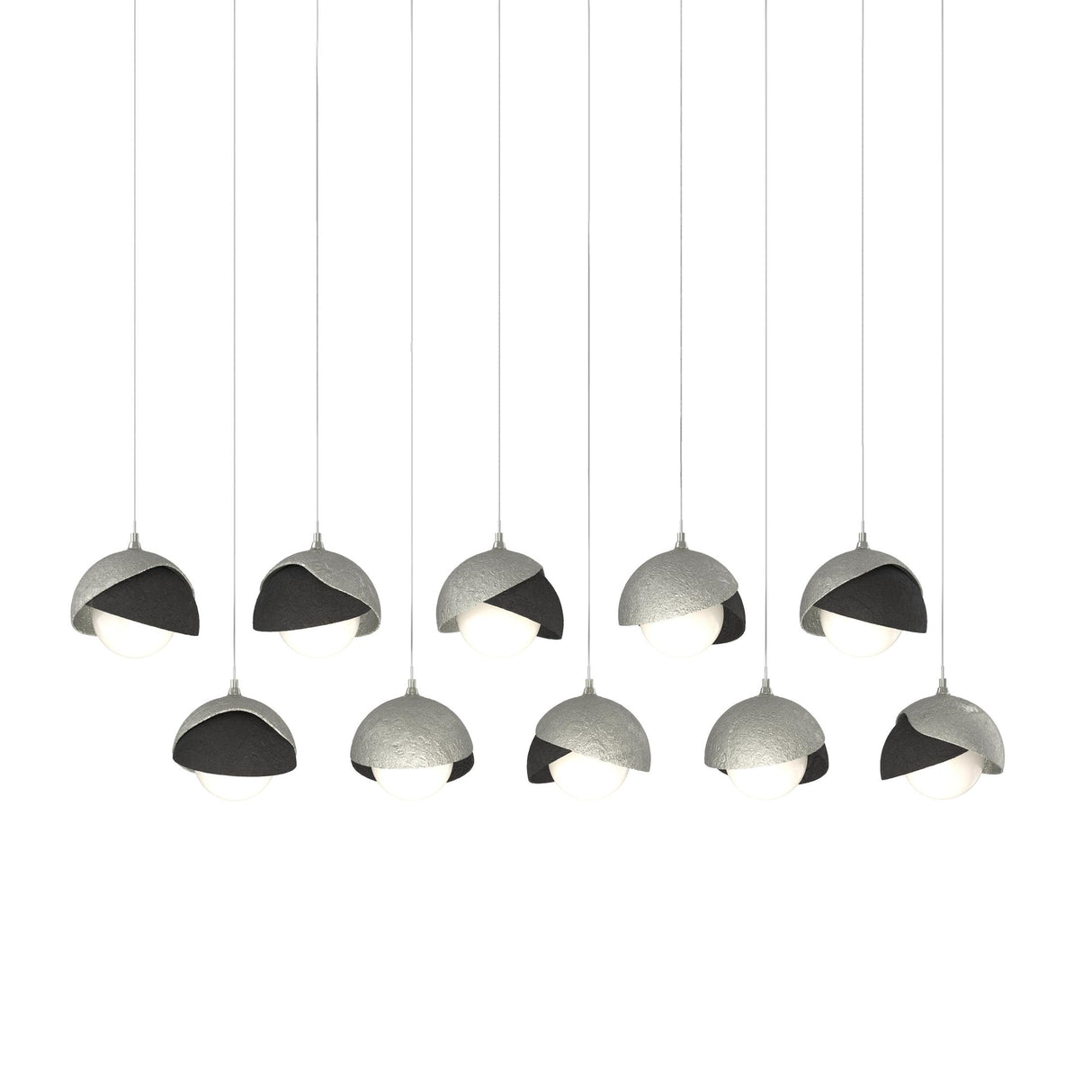 Hubbardton Forge 2022 Sterling Black Opal Glass (GG) Long Brooklyn 10-Light Double Shade Pendant