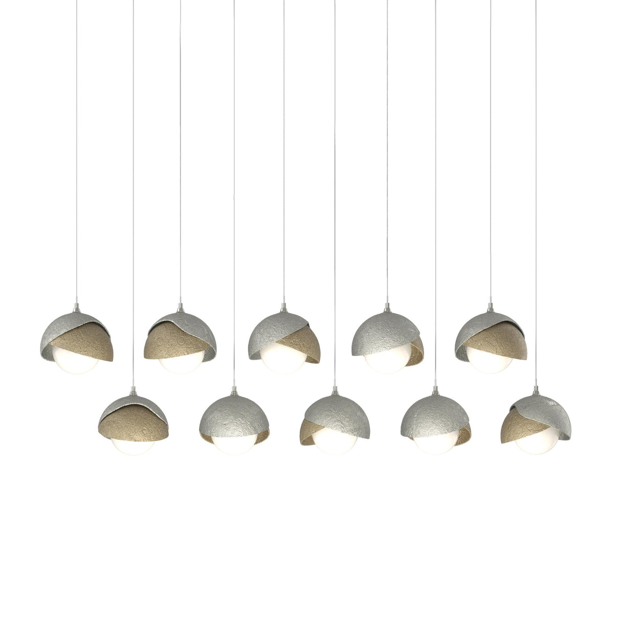 Hubbardton Forge 2022 Sterling Soft Gold Opal Glass (GG) Long Brooklyn 10-Light Double Shade Pendant