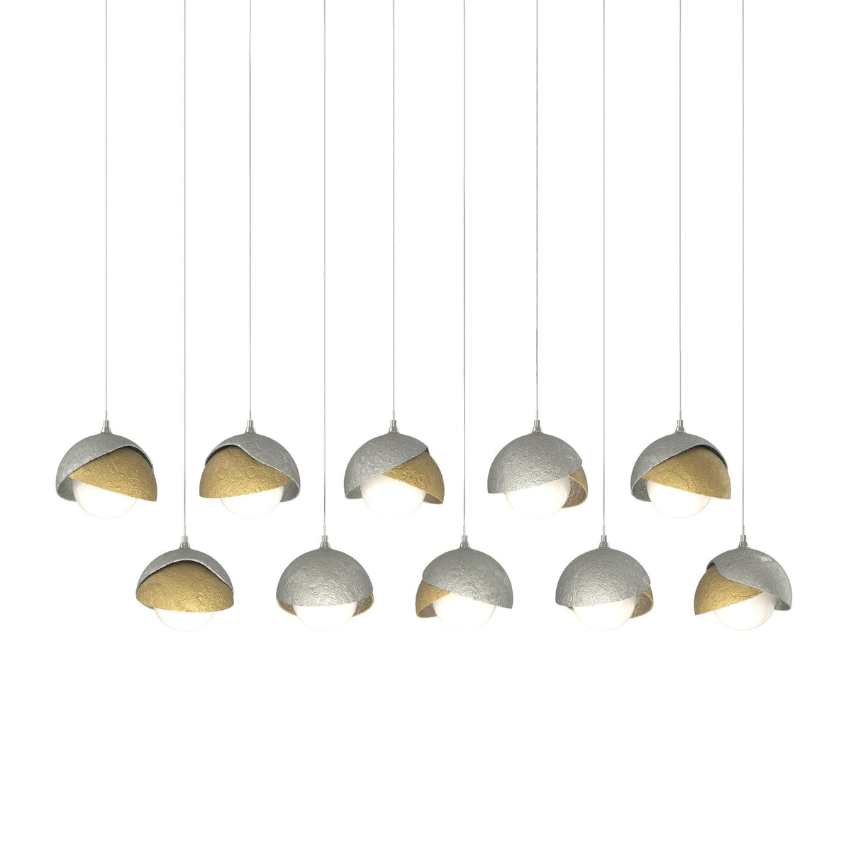 Hubbardton Forge 2022 Sterling Modern Brass Opal Glass (GG) Long Brooklyn 10-Light Double Shade Pendant