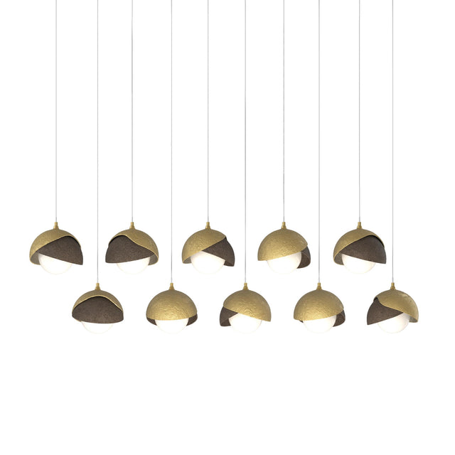 Hubbardton Forge 2022 Modern Brass Bronze Opal Glass (GG) Long Brooklyn 10-Light Double Shade Pendant