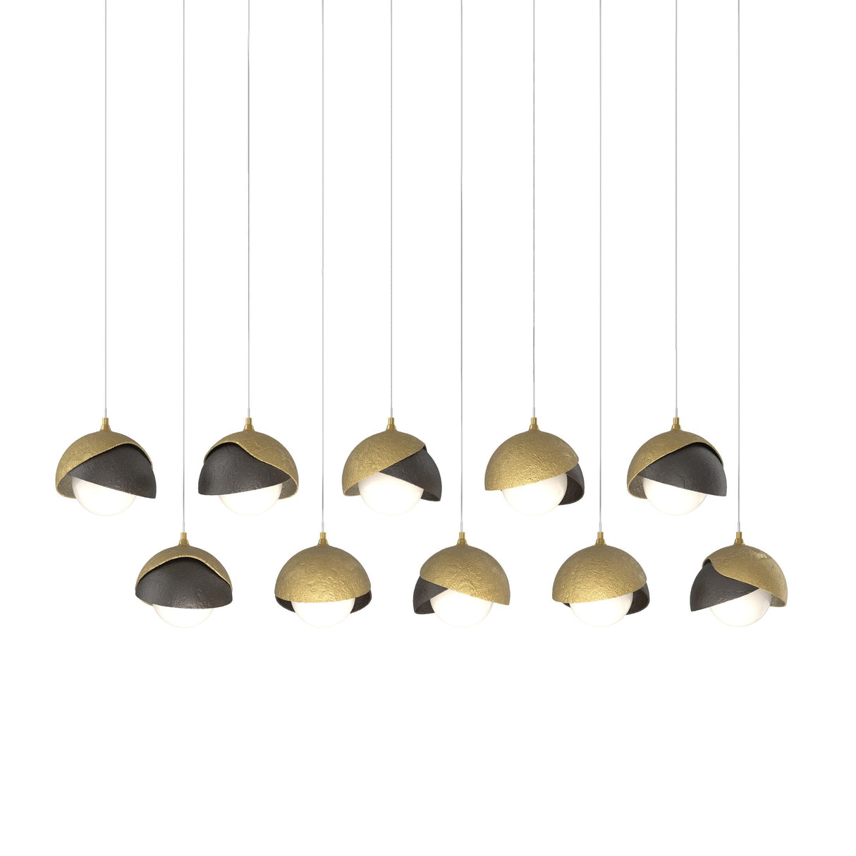 Hubbardton Forge 2022 Modern Brass Oil Rubbed Bronze Opal Glass (GG) Long Brooklyn 10-Light Double Shade Pendant