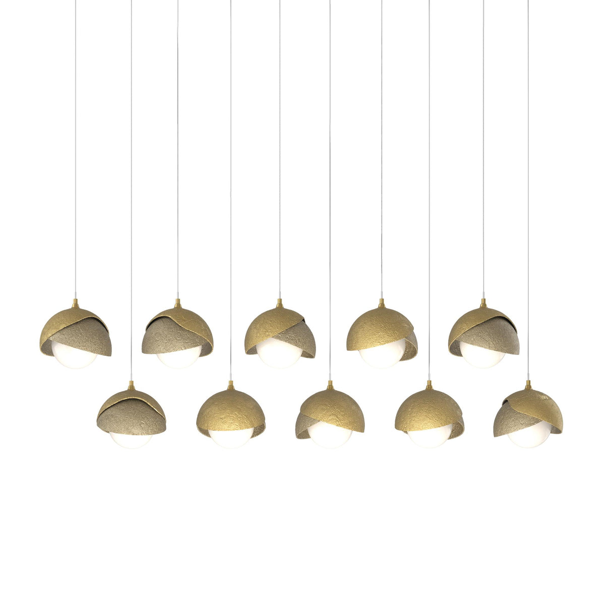 Hubbardton Forge 2022 Modern Brass Soft Gold Opal Glass (GG) Long Brooklyn 10-Light Double Shade Pendant