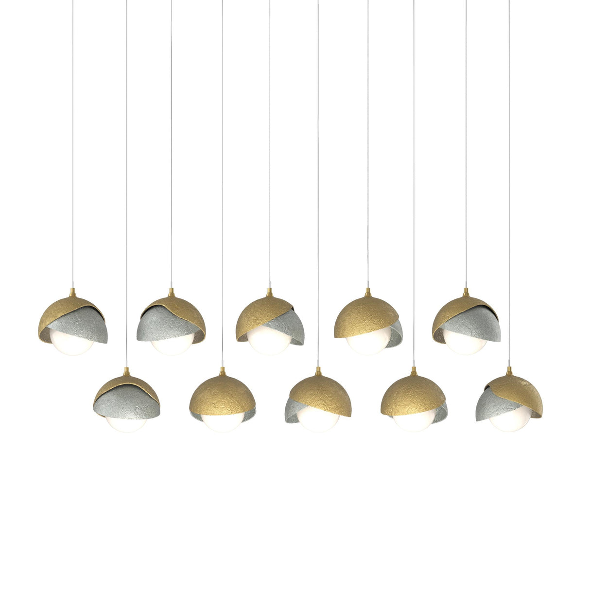 Hubbardton Forge 2022 Modern Brass Vintage Platinum Opal Glass (GG) Long Brooklyn 10-Light Double Shade Pendant
